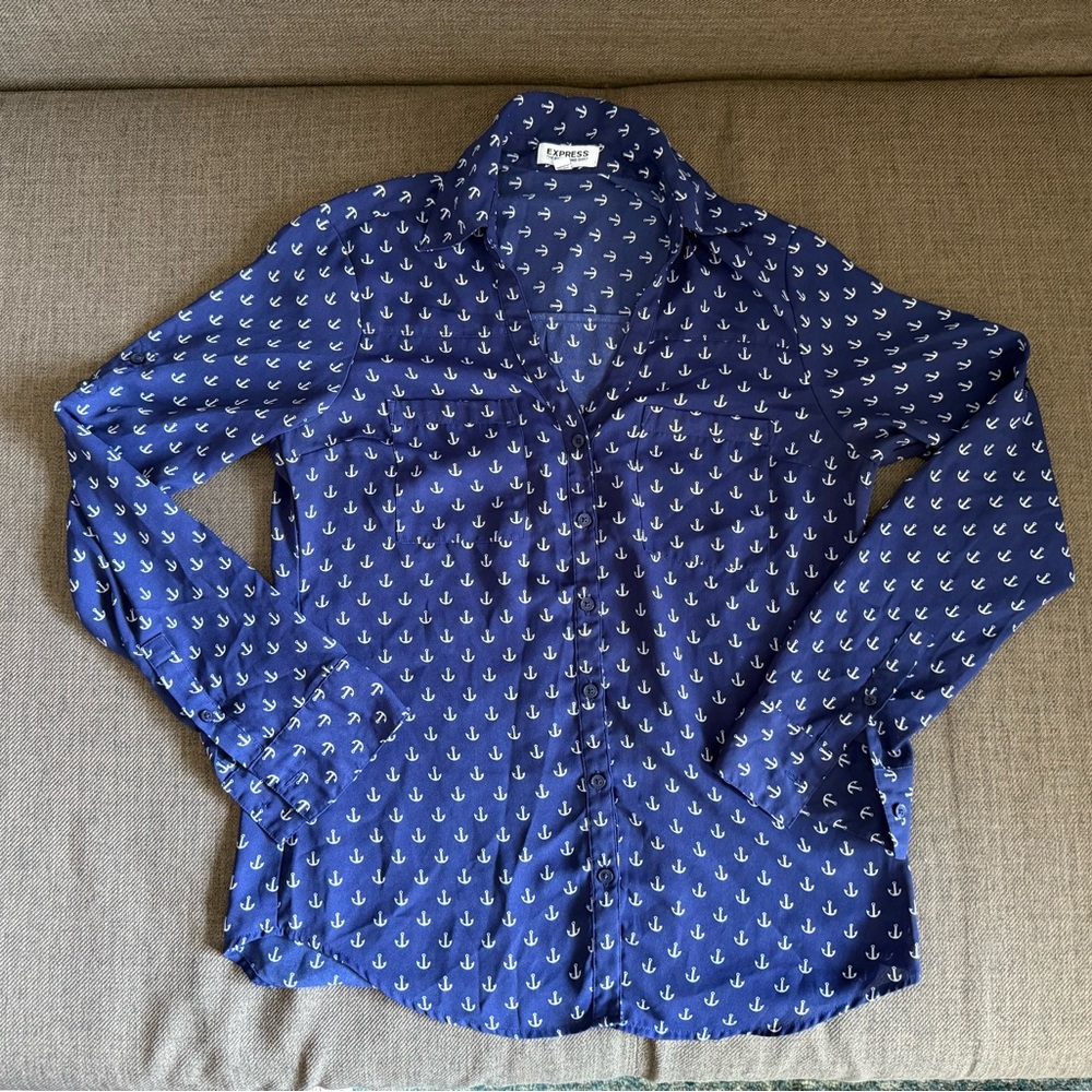 Express Blue Anchor Pattern Women’s Shirt